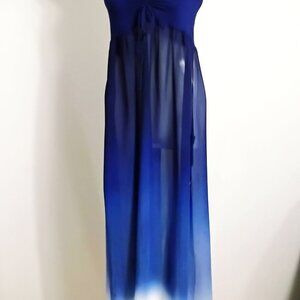 Women Ravina Blue & White Strapless Elastic Top Maxi Swimsuit Coverup NWT Size L